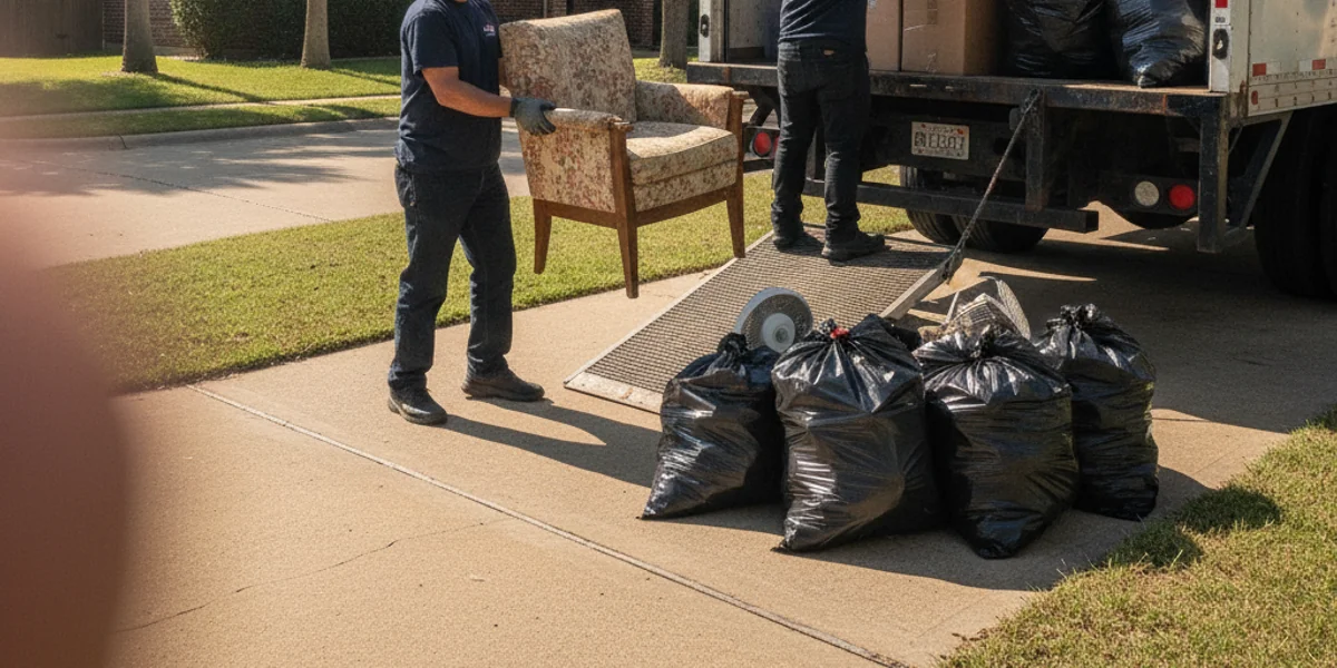 Same-day junk removal crew loading a truck in San Marcos
